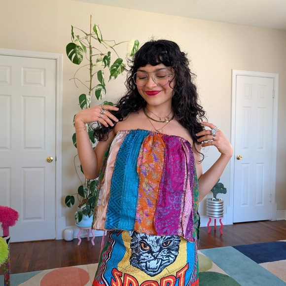 Colorful Patchwork Strapless Top - Picture 4 of 10